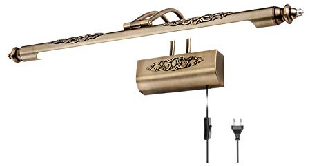ACMHNC Vintage Spiegelleuchte Bad Mit Schalter Und Steckdose, Braun Golden Badleuchte LED Spiegellampe Badezimmer Wandleuchte Mit Stecker, Einstellbarer Schminklicht 4000K Bilderleuchte,48cm/7w