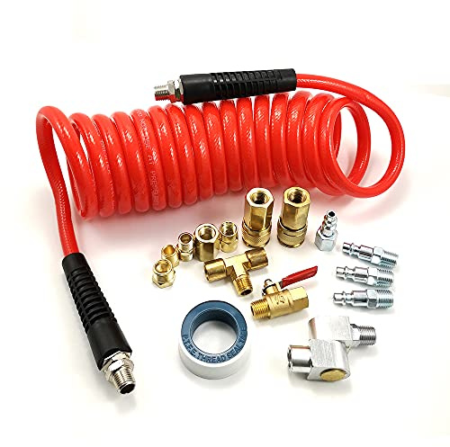 DYNAMIC POWER 16-PCs. Professional Air Compressor Accessories Kit with 3/8 x 15 ft Coil Air Hose. 200 psi