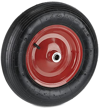 Relaxdays 4.80 4.00-8 Wheelbarrow Tyre, Pneumatic Spare Wheel, Steel Rim, 4 PR Rubber, Supports up to 120 kg, Black/Red