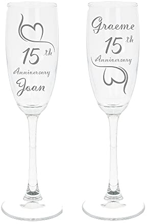 Always Looking Good Personalised Engraved 15th Wedding Anniversary Set of 2 Crystal Champagne Flute Glasses (220ml)