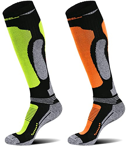 Muezna Merino Wool Ski Socks 2 Pairs for Mens Womens Knee High Thermal Snowboarding Socks for Cold Weather