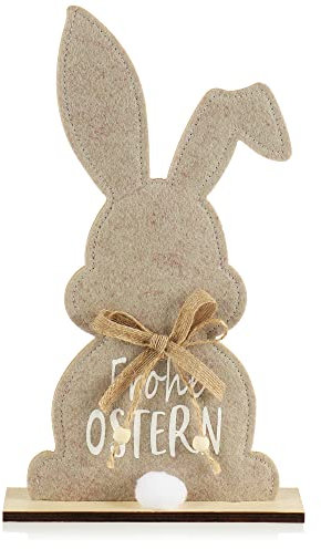 com-four® Deko Aufsteller für Ostern - Niedlicher Filz-Osterhase - Osterdeko zum Hinstellen - Osterdekoration aus Holz, Filz und Jute (1 Stück - Hase mit Schrift)