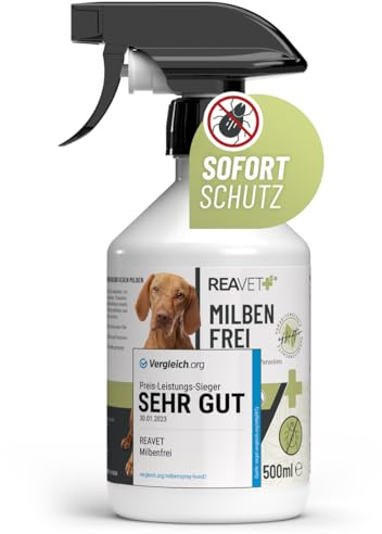 TESTURTEIL SEHR GUT ReaVET Anti Milben-Spray für Hunde, Katzen & Pferde 500ml - Milbenspray mit Soforteffekt gegen Juckreiz & Befall, Antimilbenspray I Milbenschutz zur Abwehr von Milben & Parasiten