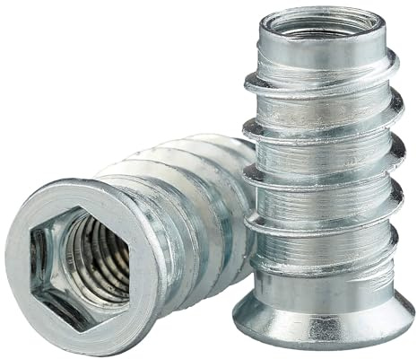 DSM – Verbundmuffe M6 x 13 mm – Innensechskant, breiter Bund – 100 Stück | galvanisch verzinkt [TrueSpec Präzision] Gewindeeinsatz, Einschraubmutter, Rampamuffe, Gewindehülse, Gewindebuchse für Holz