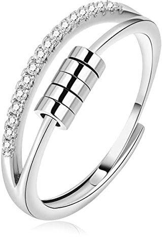 EUDORA Harmony Ball Anxiety Fidget Ring Anti Stress Ringe für Damen S925 Sterling Silber, Spinner Einstellbare Ring Angstring Relief Spinner Fidget Anti StressRinge Schmuck, Geschenk für Frauen