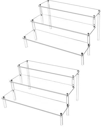 QWORK® 2 Stück 3-Stufig Acryl Display Ständer aus 4 mm Starker Acrylplatte - 30x21x15cm - Transparente Acryl Display Riser Regal für Figuren, Schmuck, Cupcake, Lippenstift, Nagellack, Gewürz