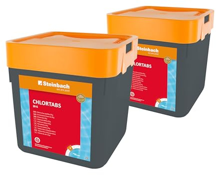 STEINBACH Poolpflege Chlortabs 20 g schnelllöslich - 0757205TV02-2X 5 kg - Für Erstdosierung & Dauerdosierung in kleinen Pools - Wirkt gegen Pilze & Viren & Trübstoffe - pH-neutral & rückstandsfrei