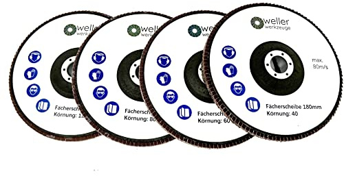 Lot de 4 disques à lamelles professionnels 180 mm Grain 40/60/80/120 pour meuleuse d'angle