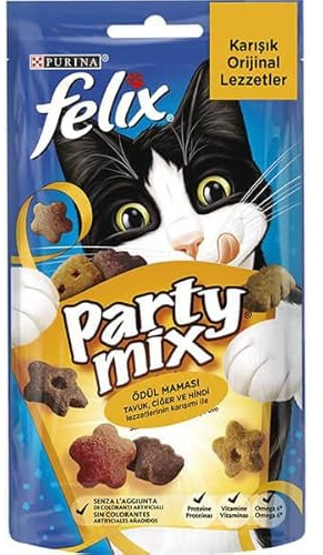 Felix Party Mix Original | Snacks für Erwachsene Katzen | Huhn, Leber, Pute | 8 x 60 g