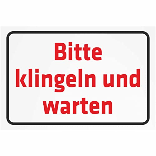 INDIGOS UG - Aluverbundplatte Schilder 3mm - Sicherheit - Bitte klingeln und warten - 200x150 mm - Hotel, Firma, Schutz, KITA, Arzt, Praxis, Wohnung