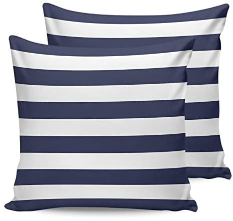 Set di 2 federe per cuscini impermeabili da esterno, per mobili da patio, tinta unita, a righe nautiche, decorative, per divano, sedia, decorazione per la casa, 45 x 45 cm