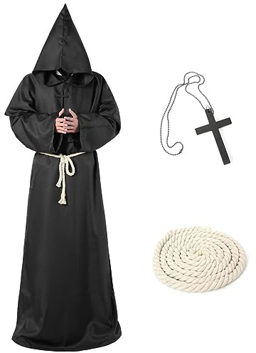 LGZIN Mönch Robe Kostüm, Priester Gewand Mit Kapuze, Mittelalterliche Renaissance Robe für Mottoparty, Halloween, Karneval (L)