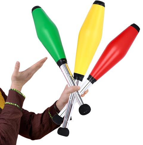 Mister M Jonglierset für Kinder, Grün, Rot und Gelb, Kunststoff, ideal für Schulaufführungen, Koordinationstraining, langlebig, Rutschfester Griff, 42 x 7,5 x 7 cm