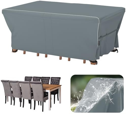 Velway Coperture per Mobili da Giardino Impermeabile: 242x162x71cm Copertura Tavolo Esterno Anti-UV Tessuto Oxford 600D con Strisce Riflettenti Antivento Telo Copri Divano Arredo Rettangolare - Grigio