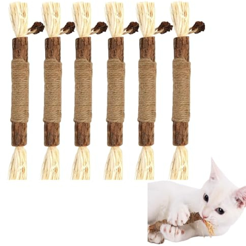 LMOGWL 6-teiliger Cat Mint Stick, Matatabi Stick Cat Stick, Kauen oder Schleifen Holz Stick, verwendet für Zahnreinigung Cat Stick Reiben, Spielen, Beißen und als Spielzeug