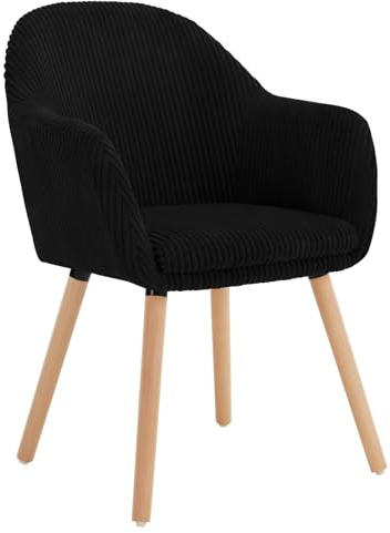 WOLTU Esszimmerstühle 1er Set, mit Armlehnen und Massivholzbeinen | Küchenstühle gepolstert modern, Sitzfläche aus Cord, für Schlafzimmer Küche Wohnzimmer, Schwarz