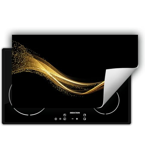 DarHaus Herdabdeckplatte Einteilig Ceranfeld Abdeckplatte Induktionsschutz Küche Deko Vinyl Matte Aufrollbar 90x52 cm, schwarz - gold