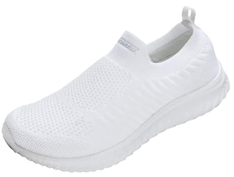 Mesh Sneaker Damen Weiß, Turnschuhe Damen Sommer Leicht Schwarz Schlupfschuhe Atmungsaktiv Trekkingschuhe Bequeme Straßenlaufschuhe Rutschfest Outdoorschuhe Weichen Sohle Sportlicher Halbschuhe