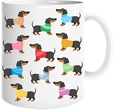M1SS 1 x Cute Dachshund Mug White Ceramic Mug Double Side Printed Novelty Souvenir Coffee Mug Tea Cup Sausage Dog Theme Personalised Coffee Mug Office Home Birthday Christmas
