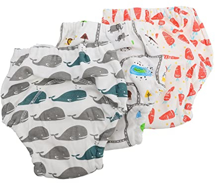 Trainingshose 3 Stück aus Baumwollstoff, Waschbar, Elastisch | Lernhosen, Babyslips, Neugeborenen Babykleidung, Innenschicht, Tiermotiv, Karottenmotiv