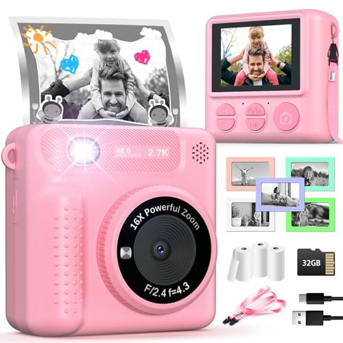 TERRAMUS Kids Camera Instant Print, 12MP 1080P Digital Camera for Kids Age 3-12, Christmas Birthday Gifts for 4 5 6 7 8 9 10 Year Old Girls Boys, 32GB Toddler HD Video Camera Print Photos Portable Toy