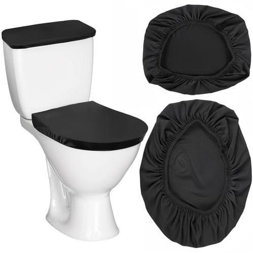 Thinp Toilet Lid Cover and Toilet Tank Cover,Black Toilet Seat Cover with Elastic Bottom Replacement Toilet Cover Soft Stretch Toilet Covers Set Universal Toilet Lid Covers for Bathroom Decor