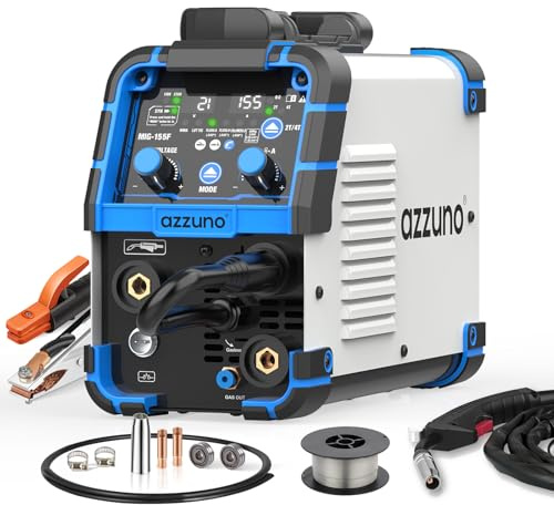 AZZUNO Aluminum 155A MIG Welder 110V/220V, 5-in-1 MIG Welding Machine with Flux Core MIG/Gas MIG/Aluminum MIG/Stick/Lift TIG Welding, Wire Feed Welder Machine