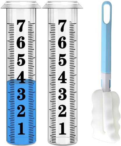 Rain Gauge Replacement Tube, Accurate Rain Gauges Outdoors Best Rated, 7 Capacity Plastic Rain Gauge Tube Replacement for Yard & Garden, Water Gauge for Rain, 2 Rainfall Meter Tube with 1 Clean Brush