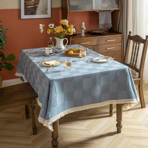 Calefee Tischdecke Rechteckig 140x140 cm, Tischdecke Polyester Fleckenschutz 2-4 Personen Geometrischer Jacquard mit Quasten Tischwäsche für die Küche