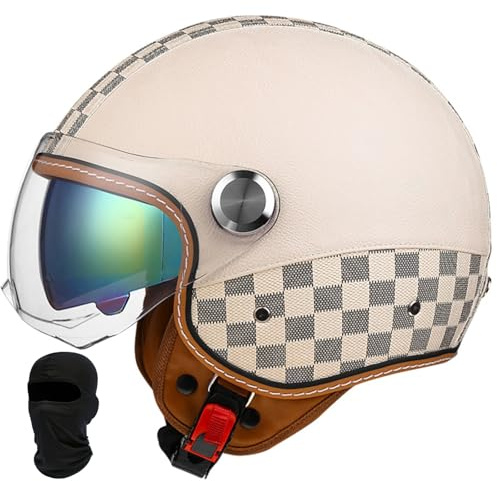 Beyswage 3/4 Retro Helm Motorrad Jethelm Motorradhelm Rollerhelm Mit Doppelbrille Herausnehmbares Futter Chopper Helm Mit ECE Zulassung Motorradhelm Halbschale Für Erwachsener Herren Damen