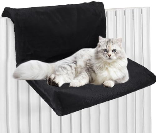 Hängebett für Katzen mit Heizung, Plüschstoff-Katzenhängematte, Kuschelsack (Schwarz, Rechteck)