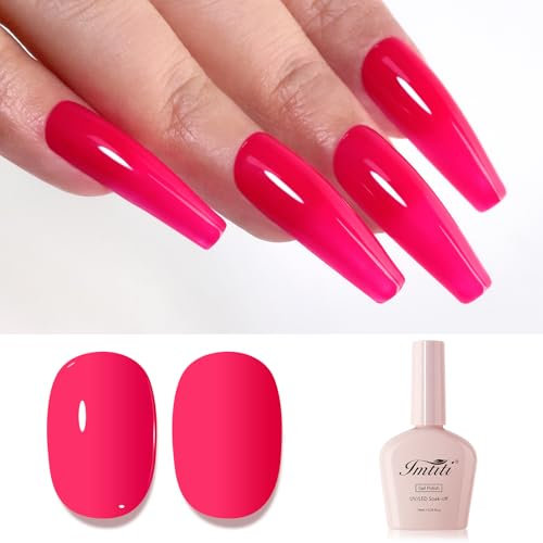 Imtiti Pink Gel Nail Polish, Hot Pink Gel Polish High Gloss Soak Off UV LED Nail Gel Polish Spring Summer Gel Polish Nail Art Manicure Salon DIY Design Gel Nail Kit 10ml
