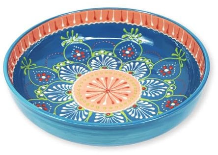 Ensaladera grande de cerámica española pintada a mano decorativa para cocina, comedor, ideal para servir ensaladas de frutas y compartir comidas, 30 cm, azul/rosa