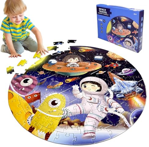 Kulveanju Puzzle Niños 3 4 5 6 Años, 128 Piezas Juegos de Puzzle, Rompecabezas Nave Espacial, Grandes Circular Educativos Infantil Regalos para Niños y Niñas, 42x42 cm