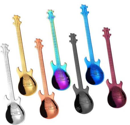 OFFSCH Ensemble De 7 Cuillères À Café En Forme De Guitare Adorables Créatives En Acier Inoxydable Pour Un Style De Vie