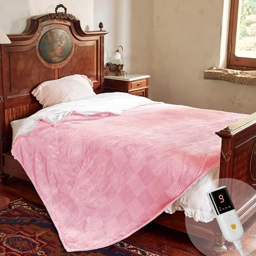 Texciting Heizdecke 150X200cm,Wärmedecke mit Abschaltautomatik,Rosa | Wärmedecke Elektrisch Maschinenwaschbar,9 Heizstufen-10 Stunden Auto Off,Heizdecke Ideal für Sofa,Bet,Geschenk für Frauen