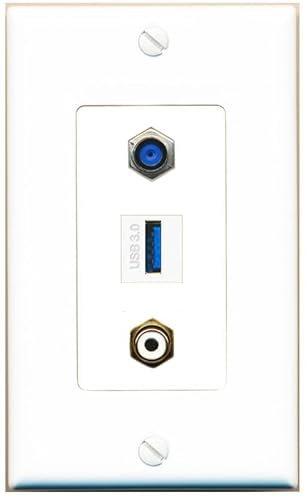 RiteAV 1 puerto F81 RCA-blanco USB-3 acoplador hembra hembra hembra placa de pared [blanco]