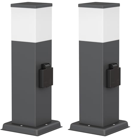 ledscom.de 2x Pollerleuchte POLLY für außen, 35cm, anthrazit, Steckdose, inkl. G9 Leuchtmittel, 596lm, weiß