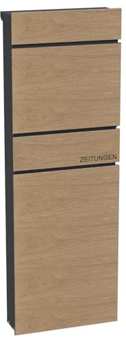 SCHARTEC Buzón de pie independiente SPB-9 con diseño de madera, de pie, grande, con pie (con compartimento para periódicos separado)