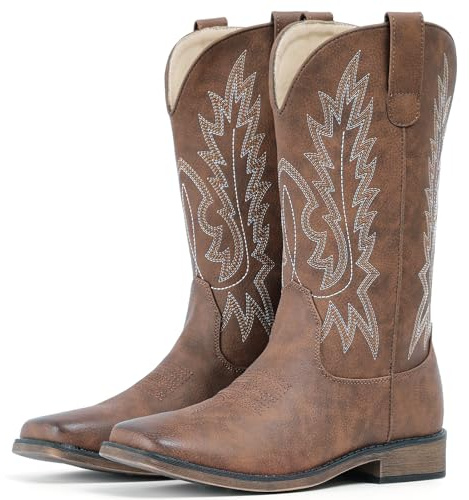 IUV Cowboy Boots For Women Square Toe Wide Western Mid Calf Cowgirl Boots