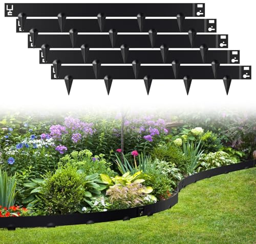 Cecaylie Bord en métal pour parterres de fleurs avec épines, bord de parterres de fleurs galvanisé, pour parterres de fleurs, noir (longueur 10 m, hauteur 15 cm)