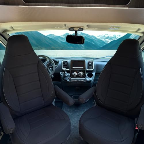 Auto Interieur Meester Sitzbezüge passend Kompatibel FIAT Ducato Wohnmobil 2-teiliges Set für Fahrer & Beifahrer mit Armlehnenbezügen,kompatibel mit Pössl, Knaus, Adria, Carthago u.a Schwarz
