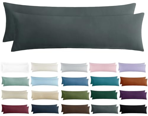 Tifschlaf Seitenschläferkissen Bezug 40 x 145 - Kissenbezug 40x145 Seitenschläfer Kopfkissenbezug 2er Set Anthrazit mit Reißverschluss aus Mikrofaser Weich, 145x40 cm Grau Pillow Case
