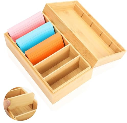 A7 Karteikarten Box Karteikasten Holz mit Deckel 22cm*12.6cm*9cm Karteikarten Holz Vokabelbox Lernkarteibox Holz für Büro Schulen und Heim （Karteikarten Nicht im Enthalten）