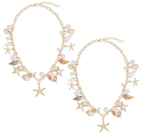 UNICRAFTALE 2 pièce Collier de Plage D'Été pour Femme Coquillage Conque Collier Épais Coquillage Étoile de Mer Coquillages Colliers de Perles Costume de Sirène Bijoux de Plage D'Été pour Femmes