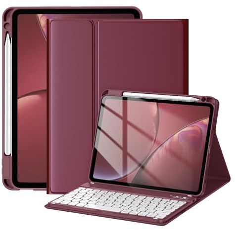 drivego Hülle mit Tastatur für iPad Air 11 Zoll M4 2026/M3 2025/M2 2024 | für iPad Air 10.9 5 Generation 2022/4 Gen 2020, Magnetische Anti-Detach QWERTZ Tastatur Hülle mit Stifthalter, Weinrot