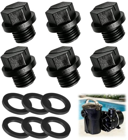 UIKTSSL 6 Stück Pool Ablassschraube,Pool Pump Parts,Schwimmbecken-Ablassschraube,Ablassstopfen mit Dichtungen