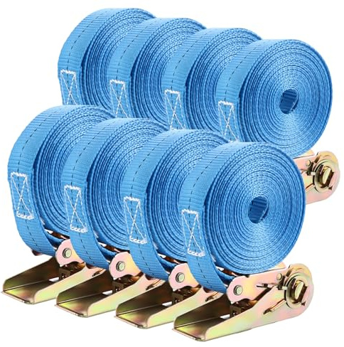 VIDETOL 8 Stück Spanngurte mit Ratsche, 6m x 25mm Spanngurte mit Ratschenschloss, Belastbarkeit 800 kg, Ratschengurt Zurrgurte Blau für Ladungssicherung, Gepäckentfernung, Camping