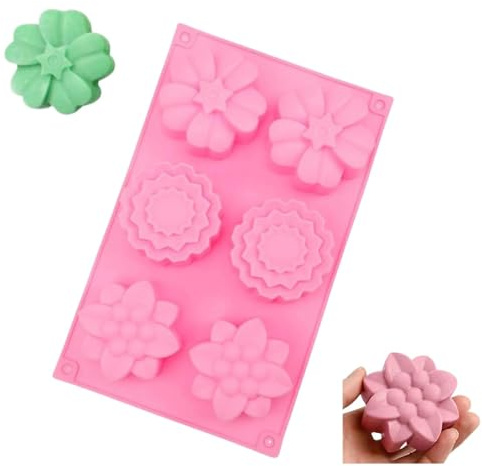 txuzong Moule en Silicone 6 Cavités pour Savon, Bougies & Chocolat – Forme Fleur pour DIY, Pâtisserie et Artisanat – Réutilisable, Flexible et Facile à Démouler