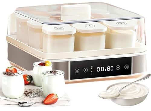 Yogurtera digital automática con control de temperatura y tiempo ajustable, incluye 9 tarros de vidrio para yogur orgánico casero, queso, natto